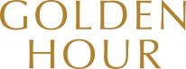 The image displays the text "GOLDEN HOUR" written in capital letters with a gold-colored font against a transparent background.