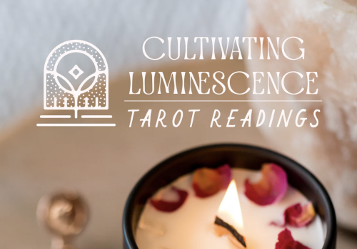 The image contains a lit candle with flower petals, a pendulum, and the text 